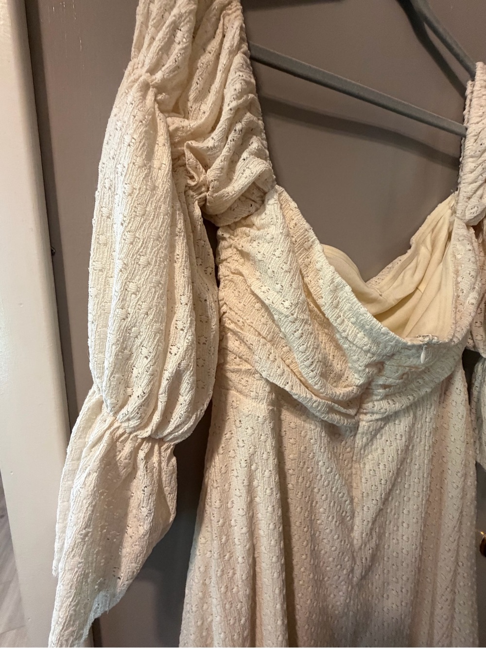 Worth Collective Cream Textured Puff-Sleeve Women's Dress